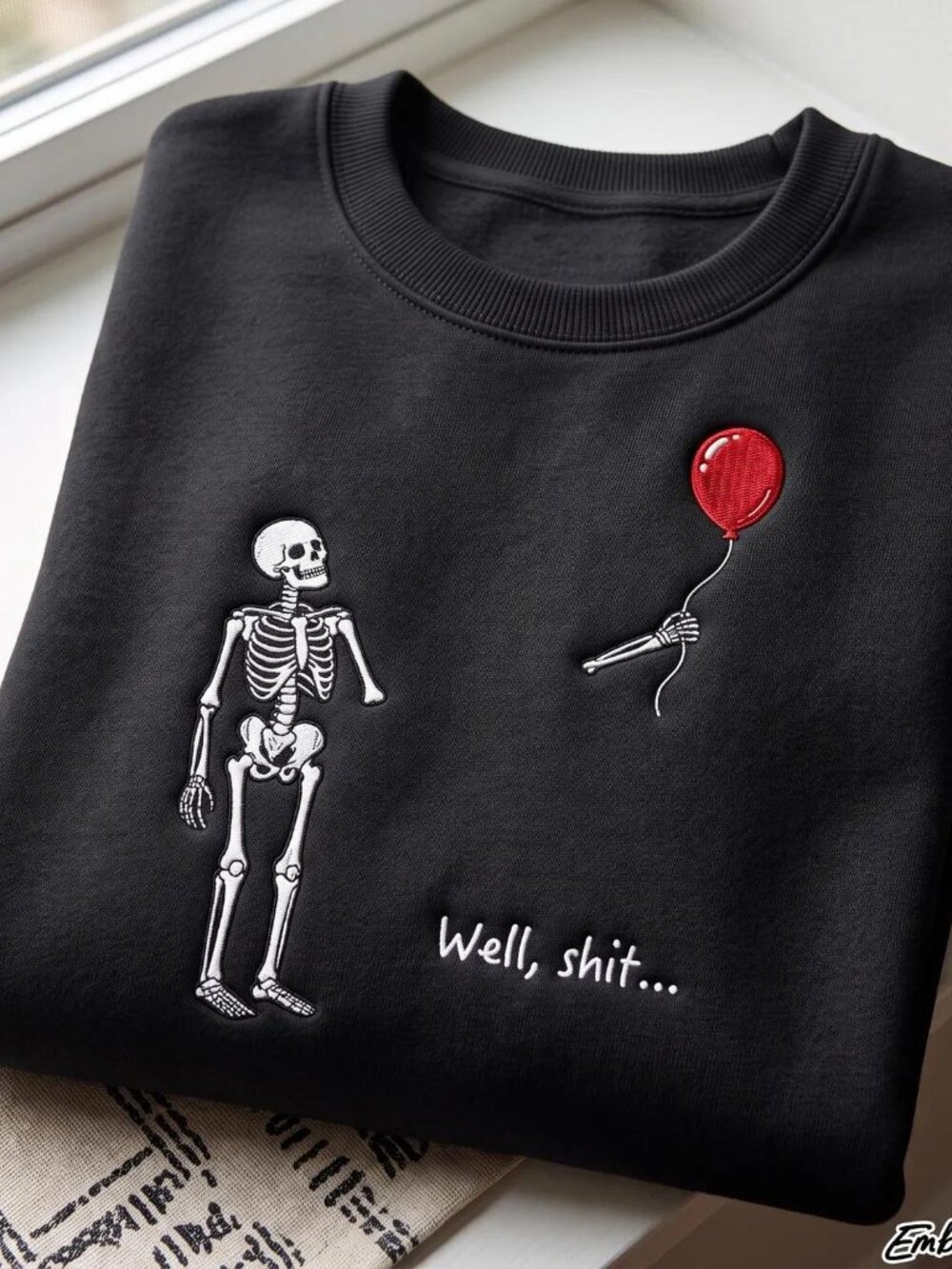 Embroidered Well Shit Skeleton Halloween Sweatshirt, Funny Pumpkin Balloon Graph